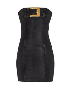 新款 黑色真皮抹胸连衣裙 2026春季 Balmain巴尔曼 迷你短裙