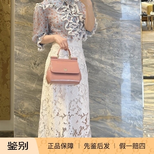 娃娃领荷叶边 真丝衬衫 DG杜嘉班纳 雪纺上衣 浅蓝色碎花印花短袖