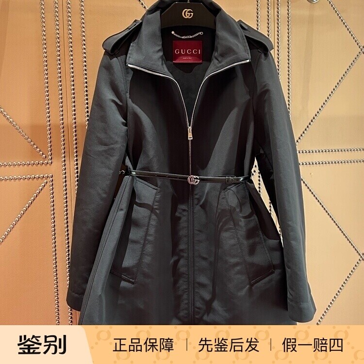 女士黑色立领风衣材质连衣裙外套 Gucci古驰 2025春季新款女装