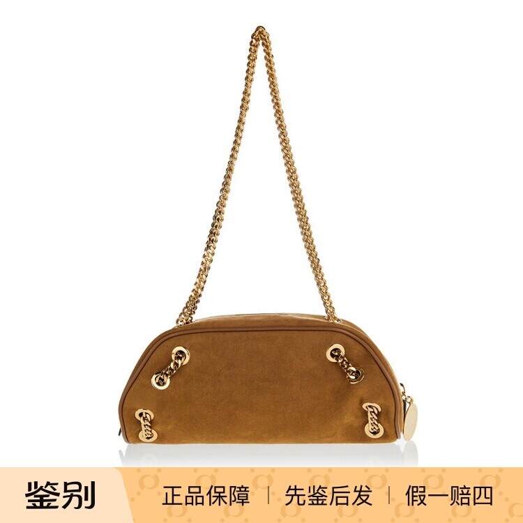 棕色麂皮绒面金链条手提单肩包 Stella Mccartney 2025春夏款女包
