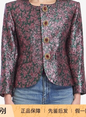紫色提花织锦收腰圆领短外套Saint Laurent YSL圣罗兰2025春季女