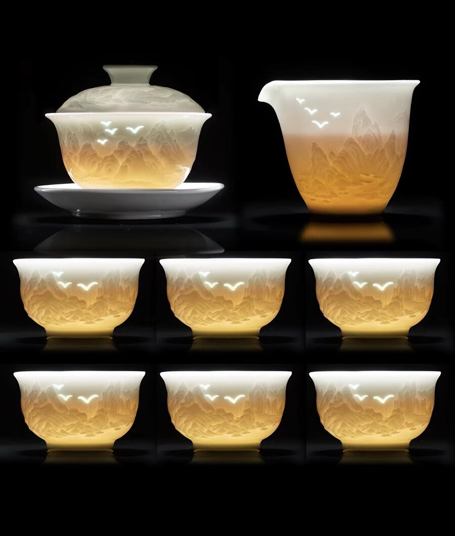 景德镇陶瓷影青功夫茶具套装家用盖碗泡茶杯轻奢高档送礼2026新款