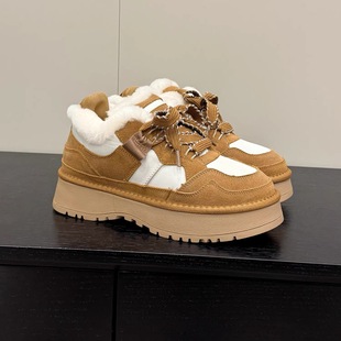 2025新款时尚梅尔皮毛一体雪地靴女厚底增高老爹鞋百搭休闲运动鞋
