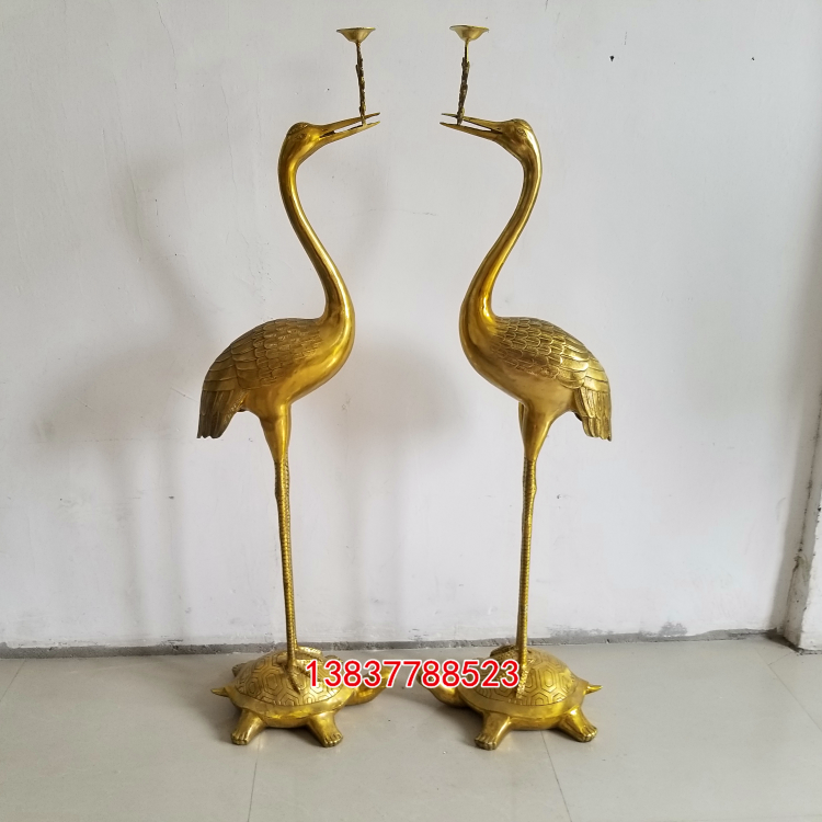 纯铜灵芝仙鹤仿古仙鹤烛台灯台酥油灯乌龟蜡台延年益寿风水铜器