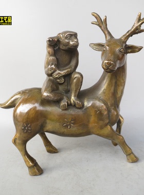 铜器纯铜一鹿发财铜像高官厚禄铜猴梅花鹿铜器铜雕工艺摆件定做