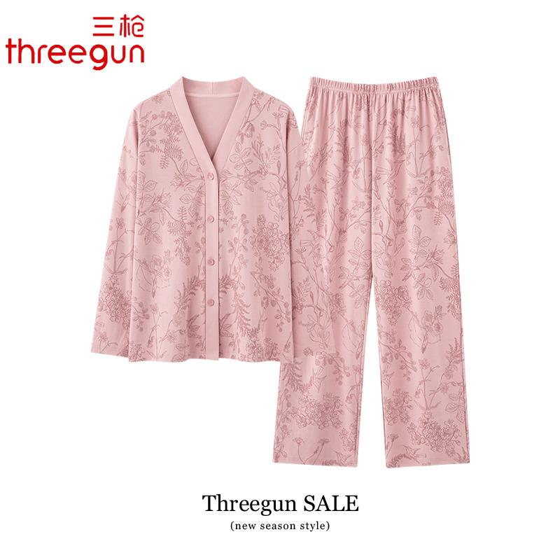 三枪睡衣女款春秋季新款纯棉长袖长裤秋天女士全棉甜美家居服套装