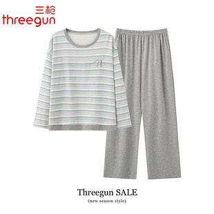 三枪睡衣女士春秋季新款纯棉长袖长裤休闲卡通家居服女款全棉套装