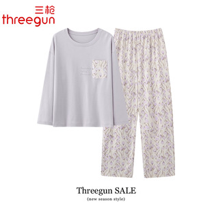 三枪纯棉睡衣女士春秋季秋款长袖全棉休闲家居服女款秋天时尚套装