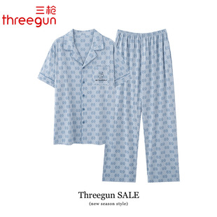 三枪睡衣男士夏季纯棉薄款短袖长裤夏天5a抗菌男款开衫家居服套装