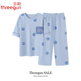 家居服全棉夏天休闲卡通套装 三枪睡衣女士夏季 七分裤 短袖 纯棉薄款