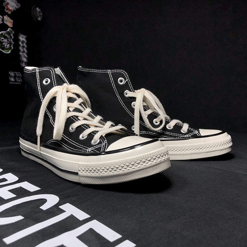 STAR1970s联名offwhite100年限定鞋春夏季全黑色高帮帆布鞋