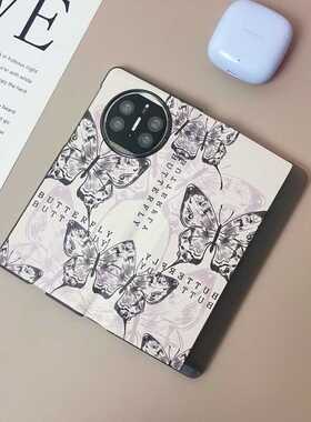 黑色线条蝴蝶适用于vivo xfold5手机壳卡通翻盖皮质保护套xfold3pro新款折叠屏简约可爱高级感小众情侣少女
