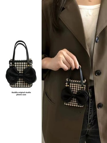 手提包包蝴蝶结适用华为p50pocket2手机壳pockets新款折叠屏全包防摔可背斜跨网红千鸟格皮质保护套欧美少女