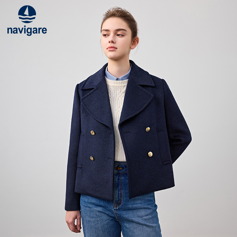 小帆船灰色双面毛呢外套