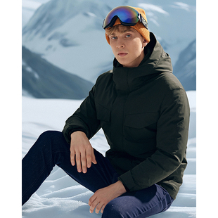 Navigare意大利小帆船绿色白鸭绒羽绒服男冬季休闲保暖连帽外套