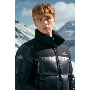 Navigare意大利小帆船黑色拼接羽绒服外套男冬季新款保暖面包服