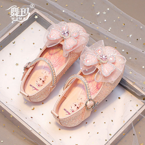 舞玛2026春季新款女童水晶皮鞋