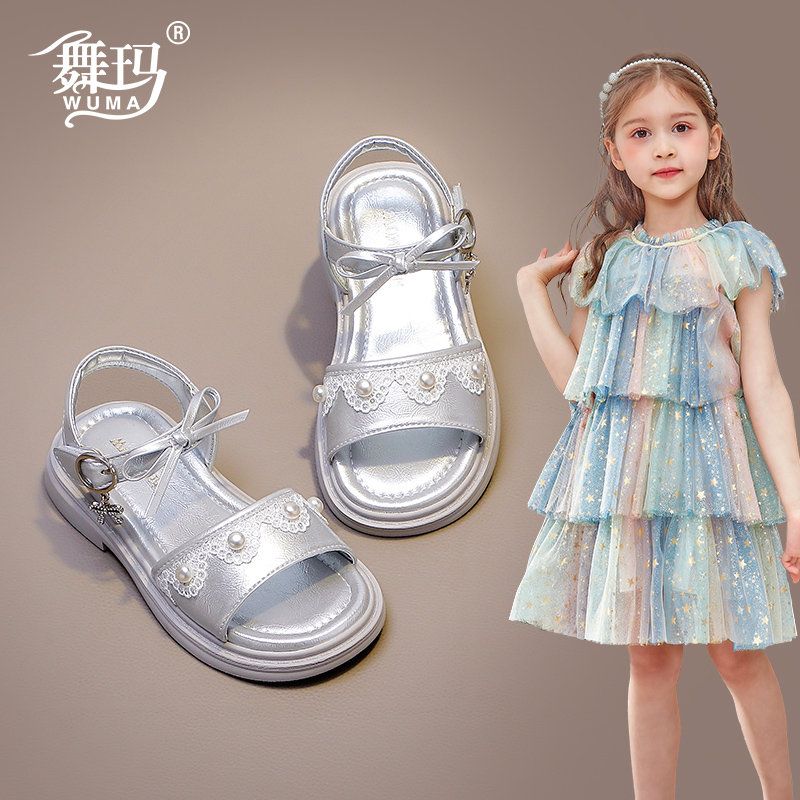女童珍珠蝴蝶结公主凉鞋