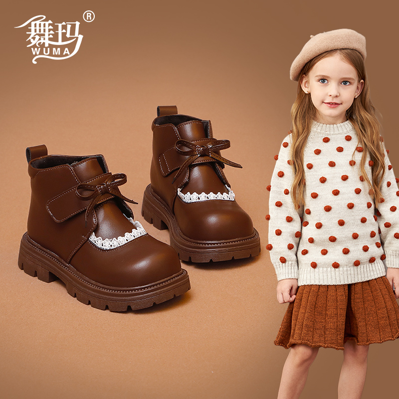 舞玛女童秋冬季加绒保暖短靴