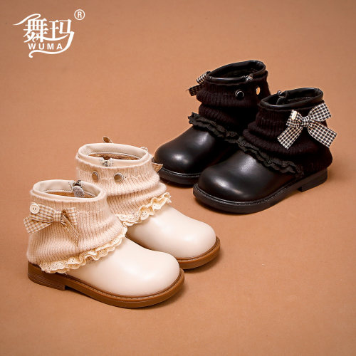 舞玛女童洛丽塔短靴加绒公主靴