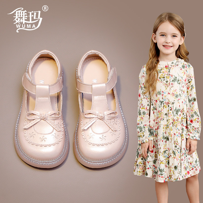舞玛女童秋季真皮公主皮鞋图片