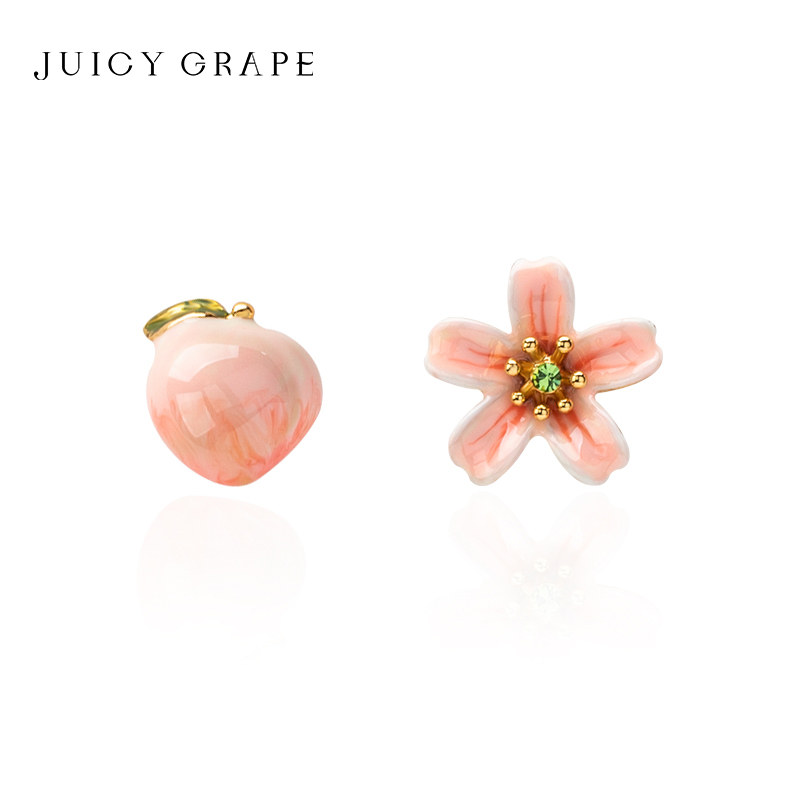 Juicy Grape水蜜桃耳钉女甜美可爱不对称桃花珐琅耳饰桃子耳环 饰品/流行首饰/时尚饰品新 耳钉 原图主图