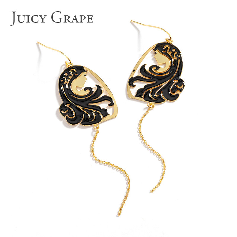 Juicy Grape长发美女耳环长款气质流苏原创设计耳坠春夏时尚耳饰