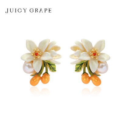 JuicyGrape原创珐琅耳夹耳饰耳环橙花金桔耳夹耳钉女朋友生日礼物