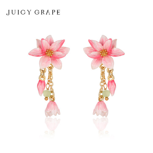 原创设计粉色花朵耳钉 专属刻字 代写贺卡