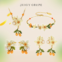 Juicy Grape Original enamel orange blossom small kumquat necklace bracelet earrings set holiday birthday gift for women