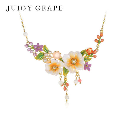 Juicy Grape茉上花开珐琅花朵项链女款法式轻奢茉莉花锁骨链礼物