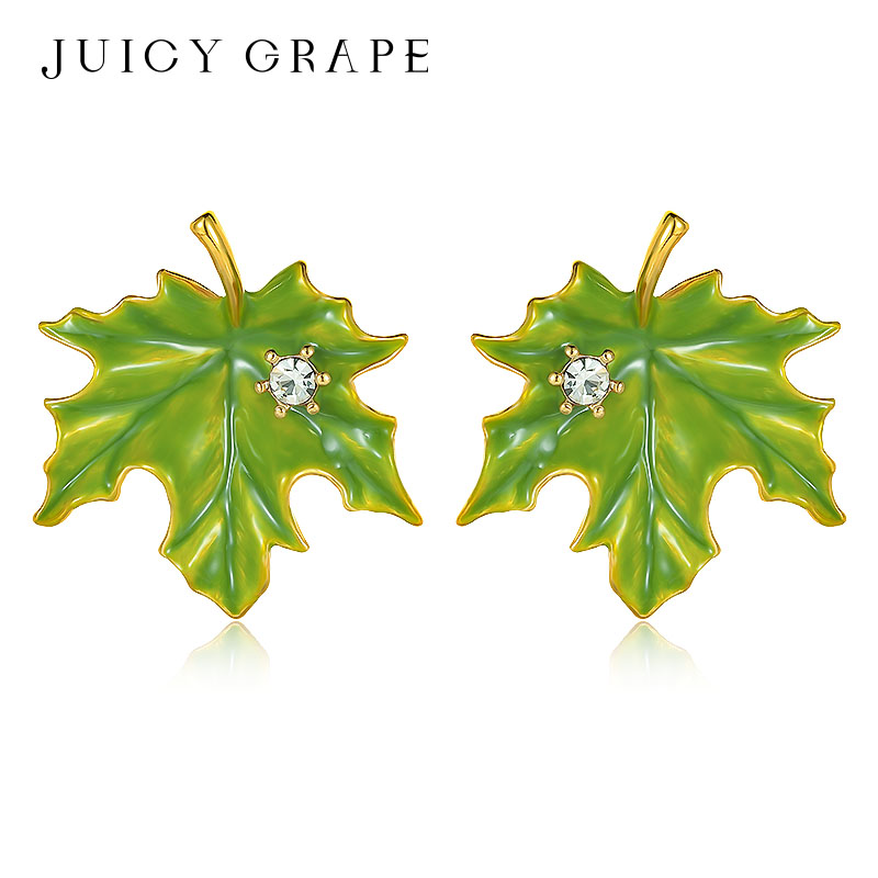 Juicy Grape森系枫叶耳钉绿色珐琅设计感小众ins甜美田园轻奢耳坠