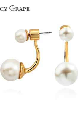 Juicy Grape前后款大小母贝珍珠耳钉双面个性简约气质耳环女耳饰