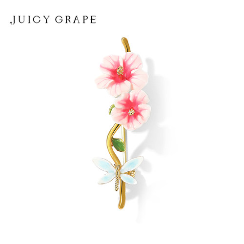 JuicyGrape原创木槿花蜻蜓胸针