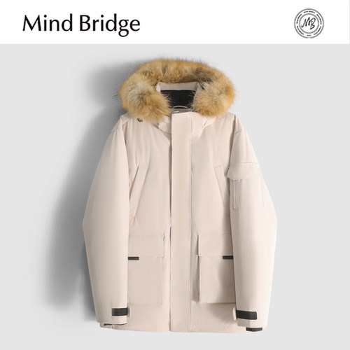 MindBridge90鸭绒/高密梭织/冬季加厚保暖大毛领中长款羽绒服MACM