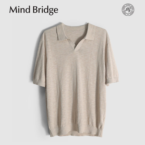MindBridge亚麻+棉/3色海鸥领商务休闲短袖T恤针织POLO衫透气MB0X
