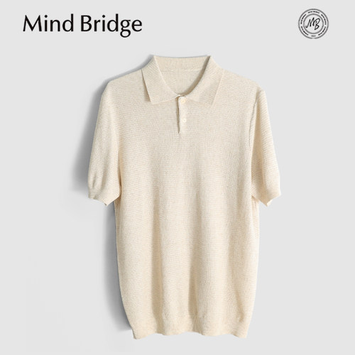 MindBridge莱赛尔+亚麻/3色翻领针织短袖T恤POLO衫男垂感抗皱MB62
