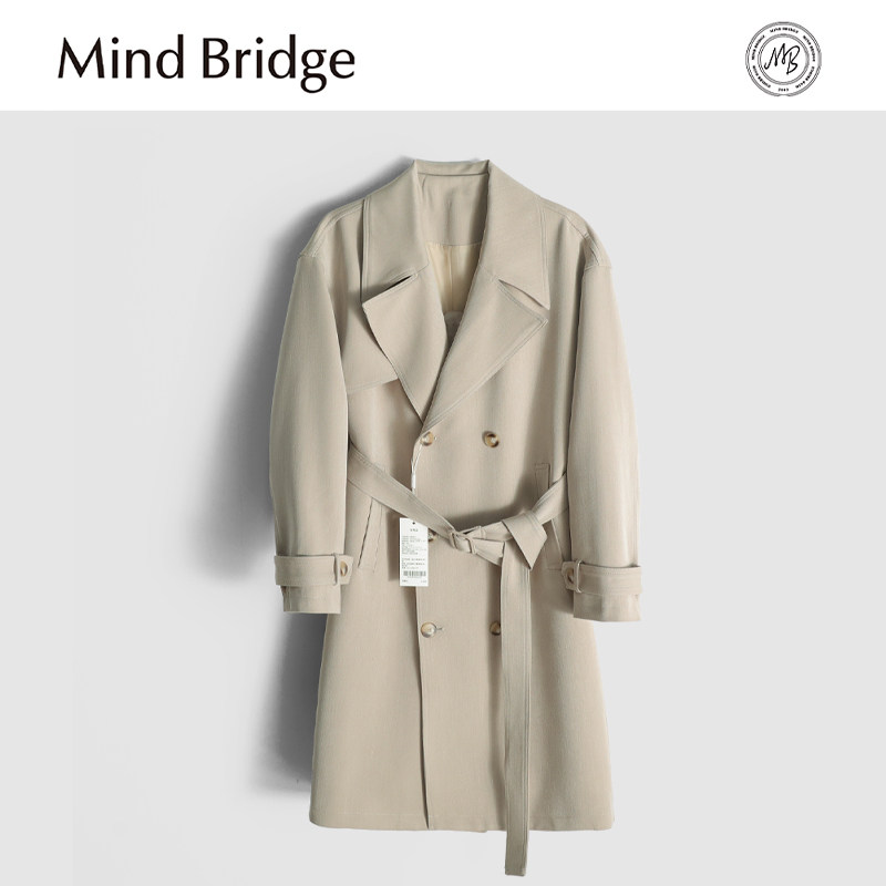 MindBridge舒适微弹/垂感抗皱/秋季经典商务休闲长款风衣外套MA9Q