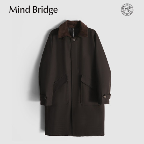 MindBridge棉感斜纹/抗皱挺括/冬季防风保暖过膝长款翻领风衣MAD6