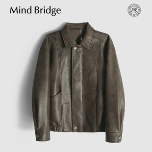 MindBridge耐磨柔韧/冬季防风保暖商务休闲翻领复古PU皮夹克 MAD7