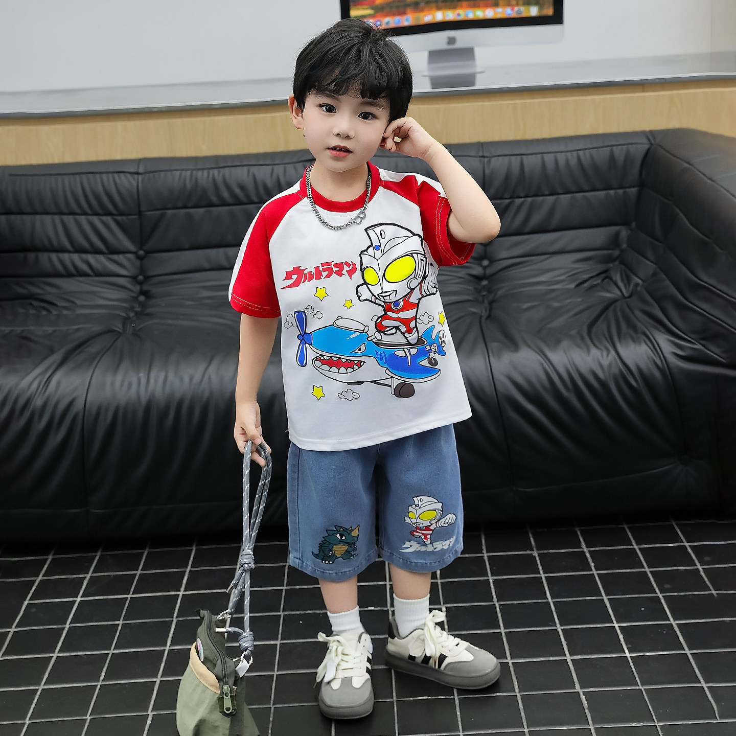 男童夏季奥特曼短袖牛仔套装