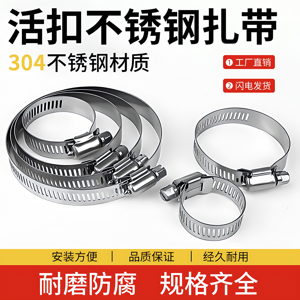 活扣扎带304不锈钢扎带卡箍喉箍抱箍管箍夹水管油烟机煤气管卡扣,基础建材,缎带/扎带,淘宝优惠券,粉丝福利购,淘宝优惠卷