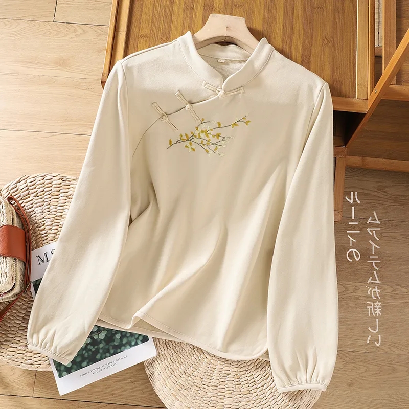 新中式国风盘扣衬衫女2025秋冬德