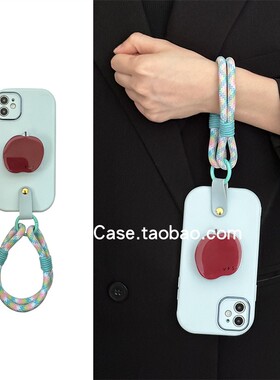 简约纯色ins韩国小众蓝色16pro适用苹果17promax手机壳13pro创意手绳12苹果支架11全包防摔15保护套