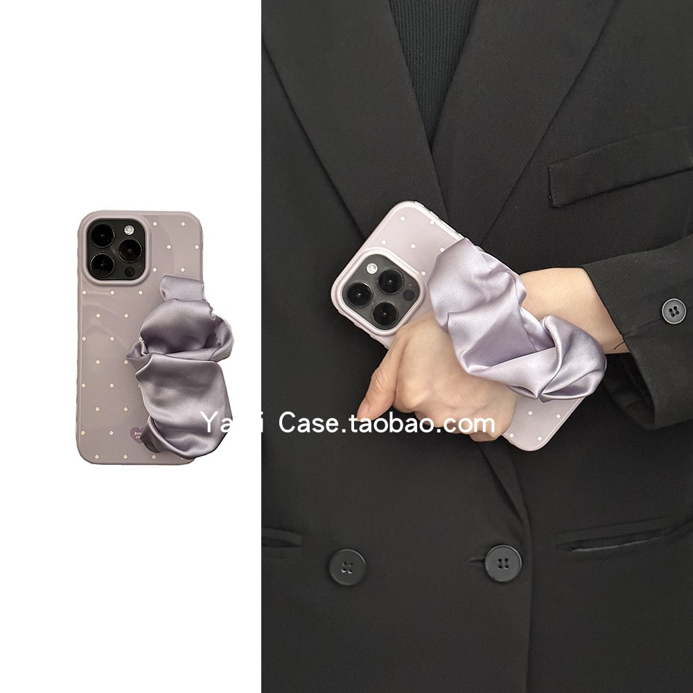 简约少女心爱心边丝巾弹力手腕带16promax适用苹果17promax手机壳iphone13高级灰紫15pro防摔17全包14保护套