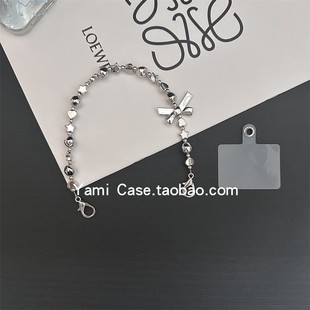 手机挂链短款 简约电镀银星星蝴蝶结小众防丢钥匙扣包挂潮通用插片