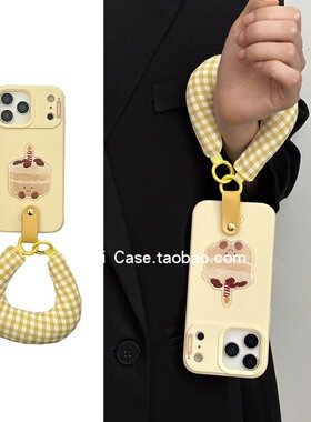 ins奶呼呼黄色韩系可爱蛋糕充棉C手腕16promax适用苹果17promax手机壳iphone13软胶15简约12新款14保护套