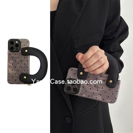 清冷气质女神灰紫波点充棉手腕17pro适用16苹果15promax手机壳13pro新款韩ins风12时尚软边11防摔14保护套