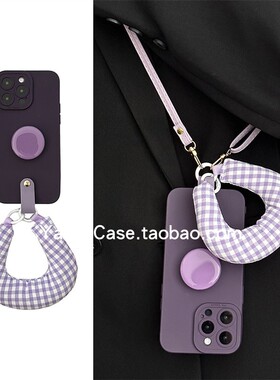 便携简约充棉手腕可调节斜挎绳16promax适用苹果15promax手机壳iphone13小众支架15简约紫色12全包14保护16套