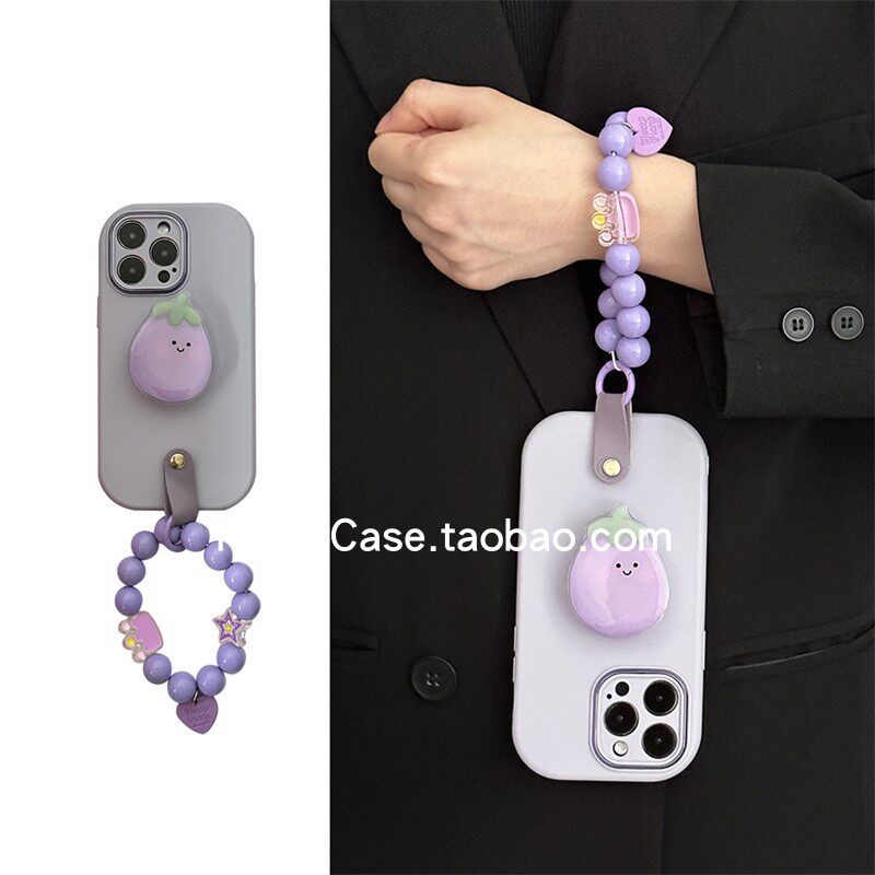 香芋紫ins软胶磨砂小众设计感适用苹果15promax手机壳iphone13卡通可爱支架11串珠手链12防摔14pro保护套